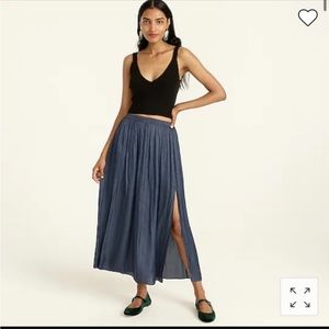 J Crew side slit featherweight satin pleated skirt